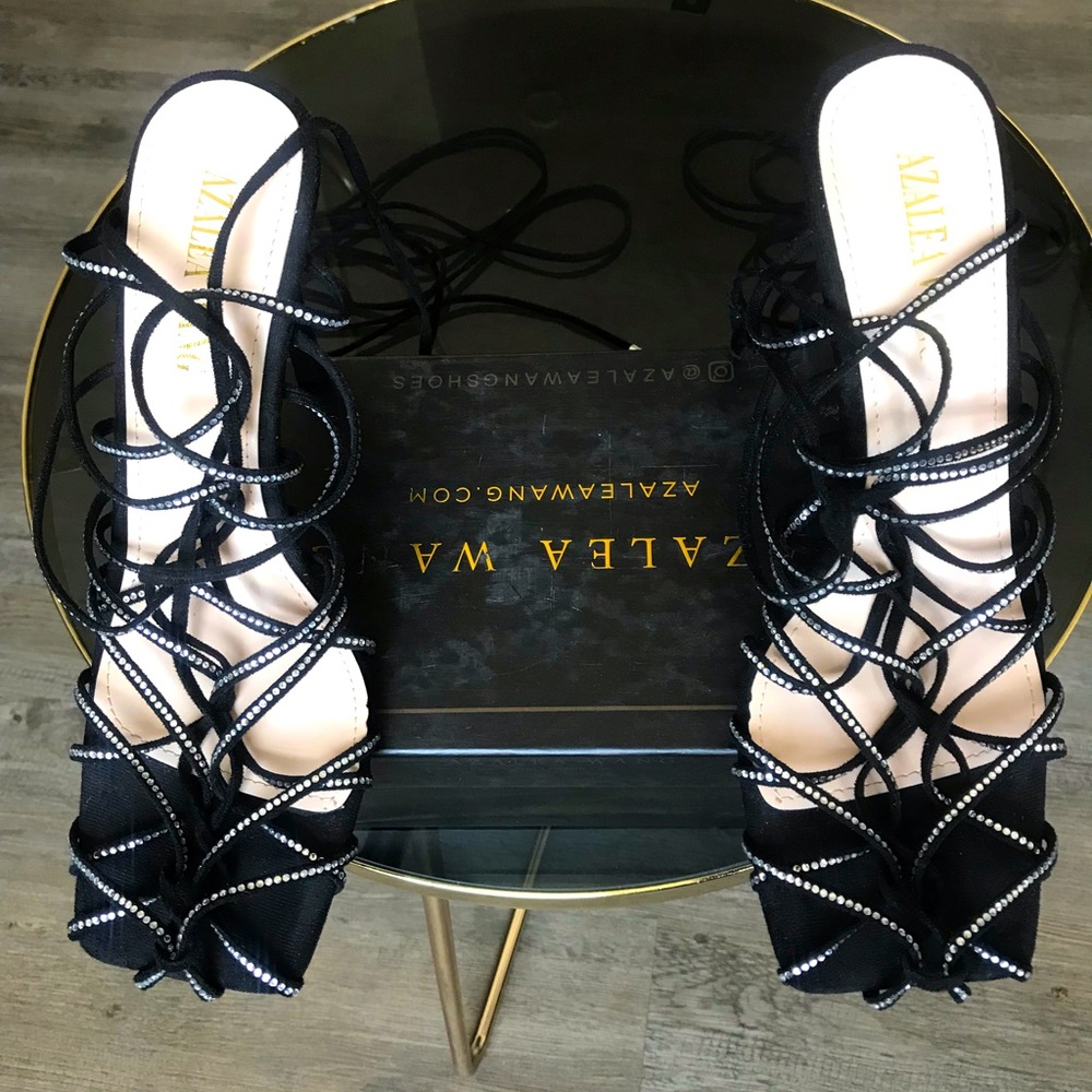 Azalea Wang rhinestone lace up sandals